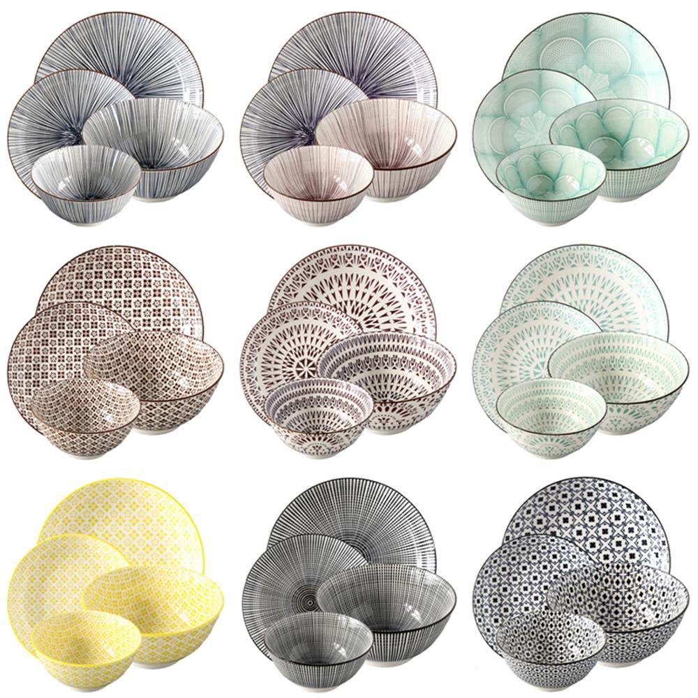Assiette en céramique bol ensemble 4 pièces/Combo sous-glaçure forme ronde porcelaine vaisselle Support four lave-vaisselle CZY1017-4S