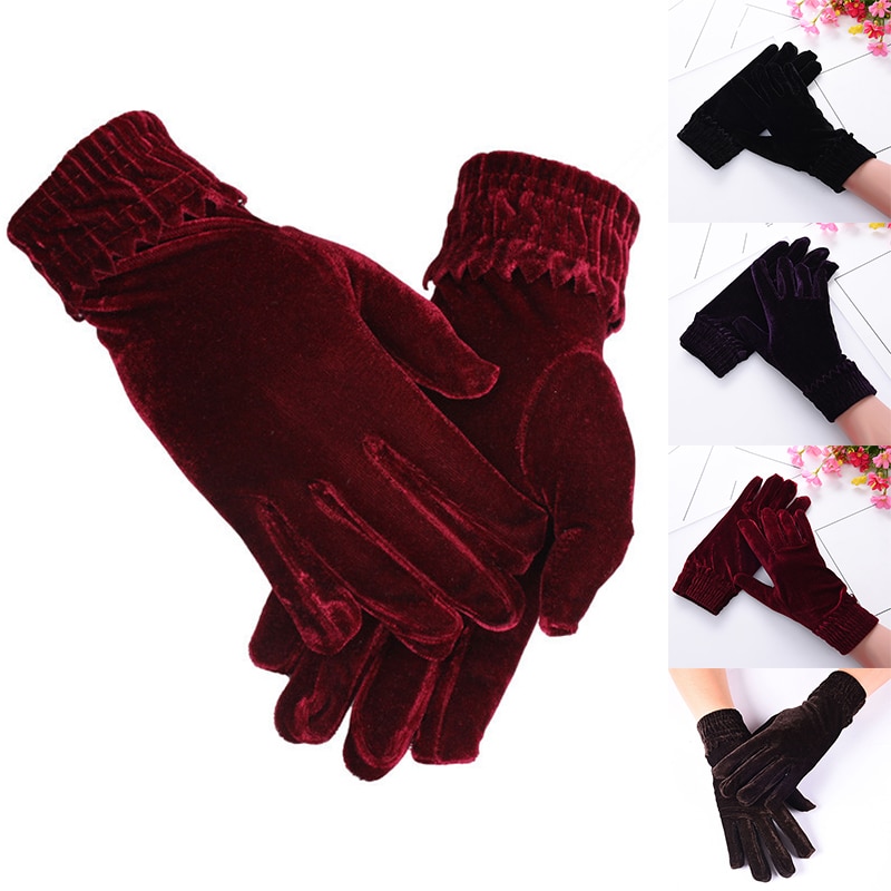1 paar Goud Fluwelen Volledige Vinger Handschoenen Effen Kleur Herfst Winter Warme Wanten Voor Vrouwen Dikker Mode Elegante Handschoenen