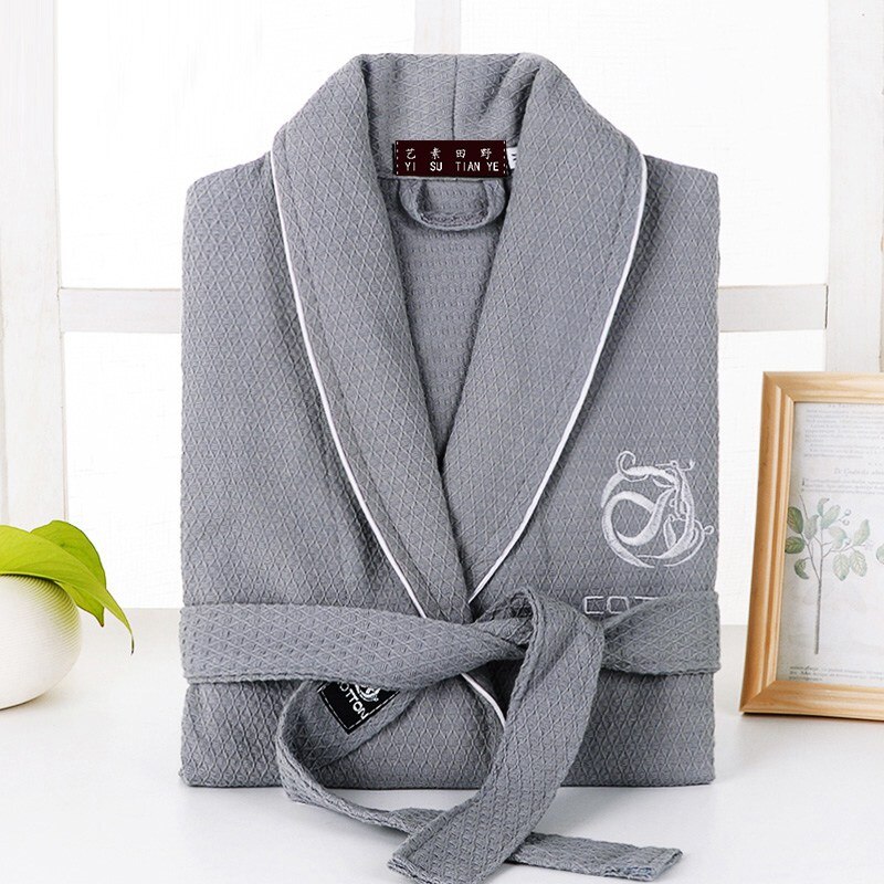 Herrekåbe 100%  sommervaffel badekåbe i bomuld japansk kimono morgenkåbe mænd morgenkåbe badekåbe brudepige mænd sovekåbe: Grå / Xl (178-190cm)