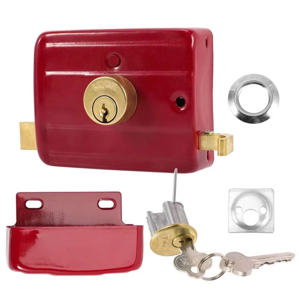Iron Anti-theft Door Lock Single Cylinder Durable Security Door Lock Key Included Retro Style Insurance Lock Indoor Use