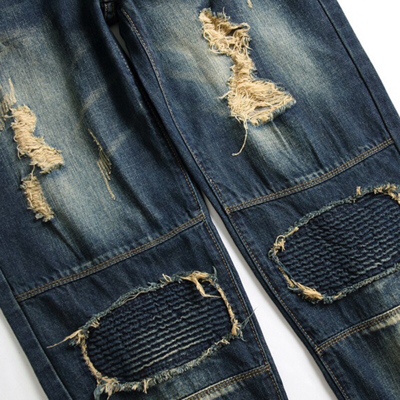 Mannen Jeans Europese En Amerikaanse Persoonlijkheid Nostalgische Gescheurde Jeans Beschadigd Gat Trendy Jeans Plus Size
