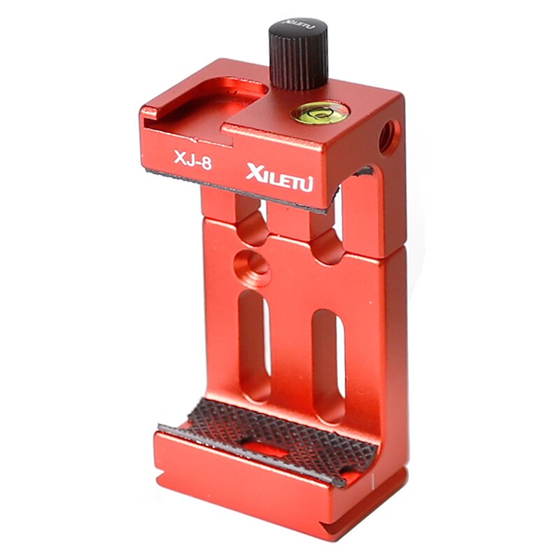 XILETU XJ-8 Tripod Head Bracket Mobile Phone Holder Clip For Phone Flashlight Microphone With Spirit level and Cold Shoe Mount: Red