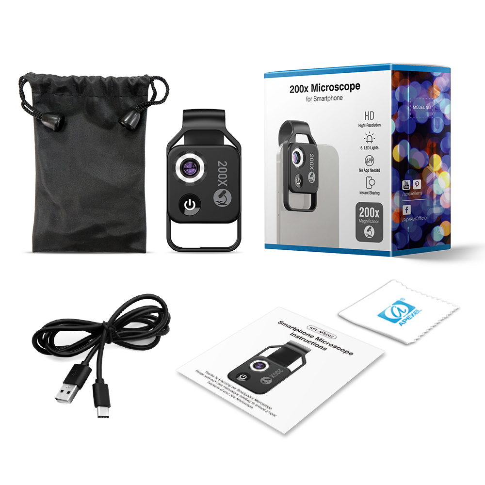 200X Phone Microscope with CPL Lens/LED Light/Universal Clip for iPhone/Andriod Phone To Enjoy Microworld for Kids and Adults: Orange