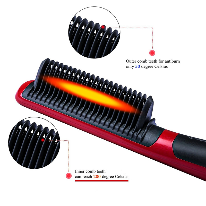 Multifuncional pente de cabelo quente homem barba alisador escova elétrica cerâmica rápido calor curling endireitar pente em linha reta styler