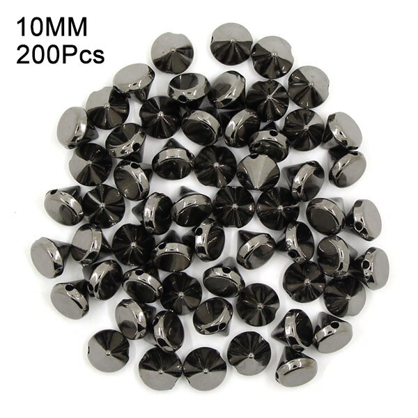 Picos y tachuelas de plástico cónico de 8/10MM, 2 agujeros, para coser, para tela, plata, oro, negro, CCB, remaches de cuero, artesanías Punk para bolsas: 10MM Black 200Pcs