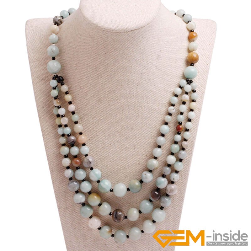 Handmade 8-12mm Beaded Stone Necklace Jewelry 19 inch DIY Long Necklace Jewelry For Women: amazonite