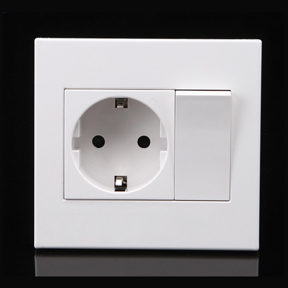 Good 92*86mm PC Panel EU Russia Spain Wall Socket 250V 16A 1 Gang 1 Way On / Off Rocker Phosphor Copper Light Switch