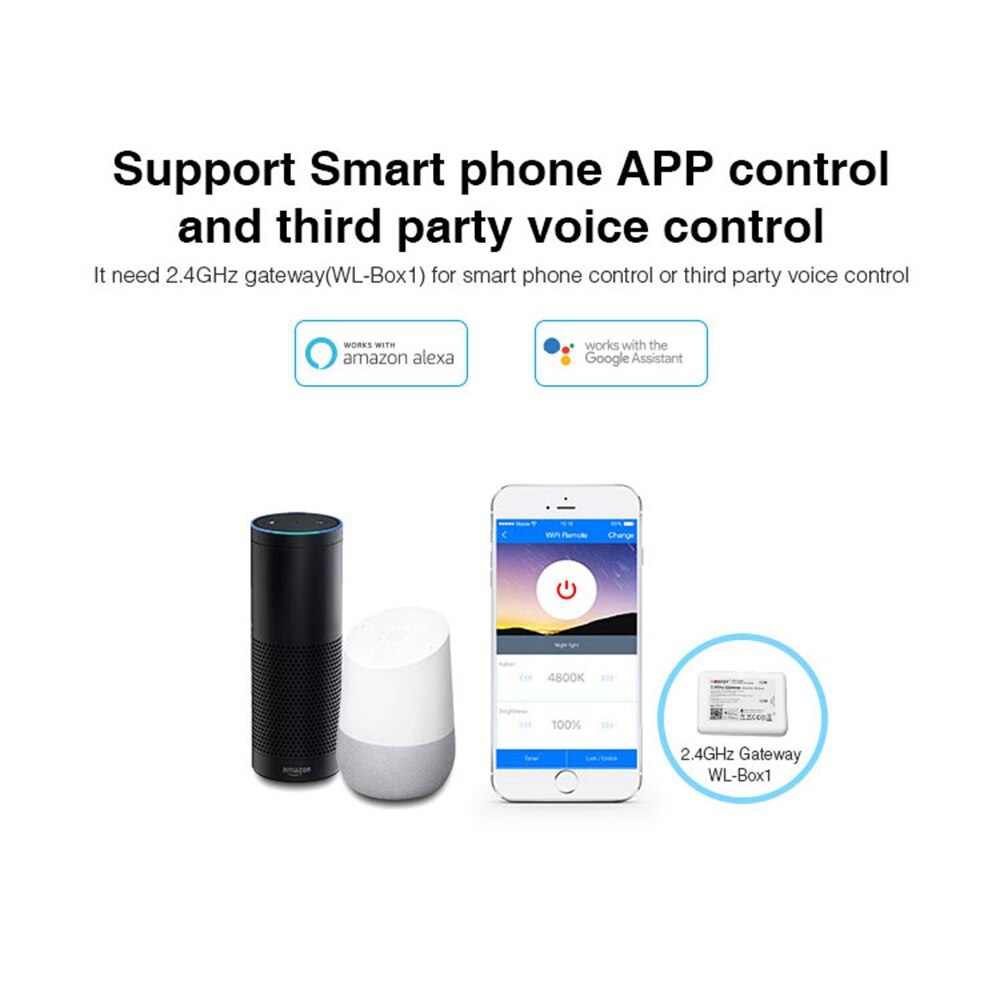 MiBoxer Milight Dimmer 4-Zone RF CCT Remote With Handle 2.4GHZ Gateway WL-Box1 Wifi Controller For 2835 5050 LED Strip Light