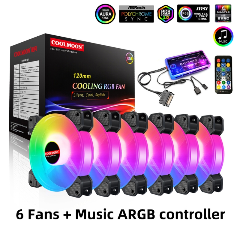 Computer PC Fan Aura Sync Support Adjust RGB Cooling Fan 120mm Silent Control Computer Cooling RGB Case Fans: F