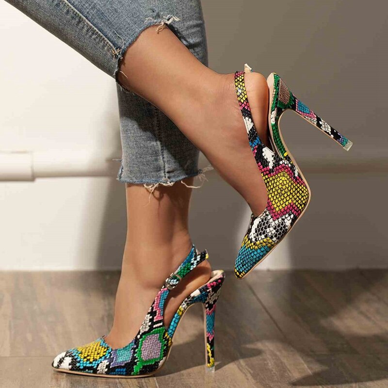 YUKE – escarpins à talons Python pour femmes, chaussures modernes et confortables, haut et fin, peu profondes, faites à la main, avec sangle à boucle et bout pointu
