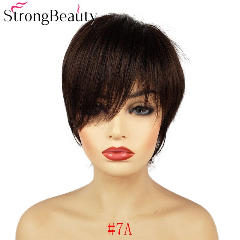 StrongBeauty Short Straight Wigs Natural Hair Women's Synthetic Wig Layered Cut Hair Wigs: 7A