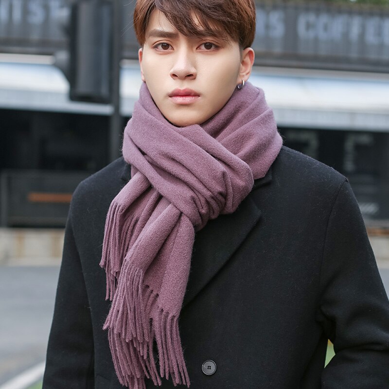 100% Wool Scarf Men Purple Echarpe Luxury Brand Bufanda Hombre Winter Cashmere Scarf Male Warm Solid Pashmina Shawls: Purple