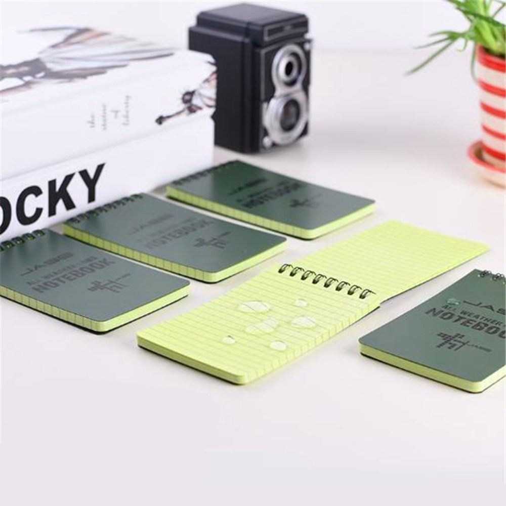 Waterproof Notebook Green Eye Protection Writing Paper All Weather Lined Notepad With Black Metal Coil 50 Sheets