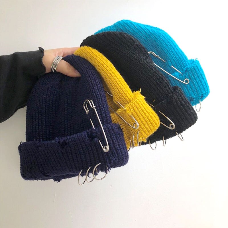 Hole Knitted Hat Doudou Guapi Hat Needle Circle Decoration Personality Hole Hat Solid Color Hip Hop Couple Hat