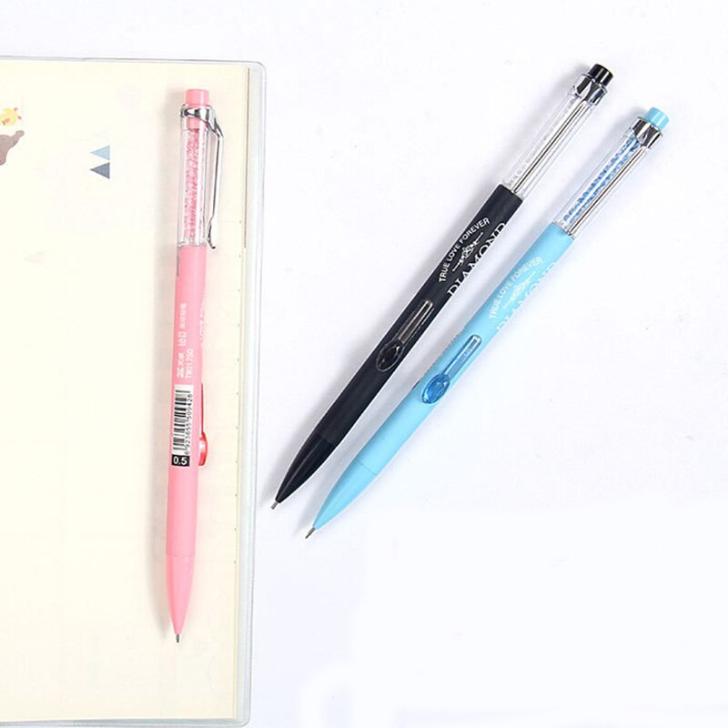 Lápiz mecánico de cristal para chicas, lápiz mecánico de diamante como útiles escolares de escritura de oficina 5 unids/lote