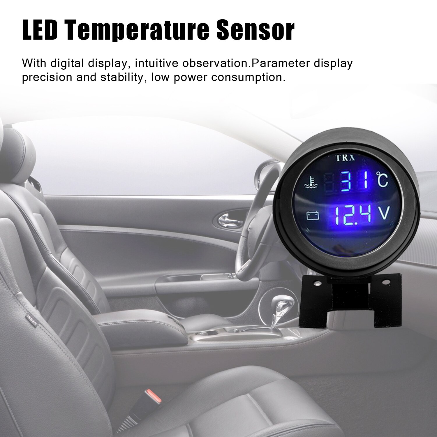 Indicador de Temperatura de agua Digital Led redondo para coche y camión, Sensor de Temperatura, Temperatura para Moto + voltímetro, medidor de voltaje de voltios 2 en 1, 12,0 V, 24V