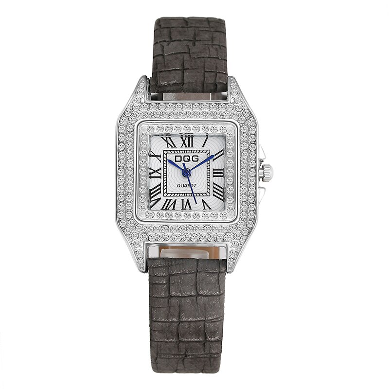 W nowy plac owalny damski zegarek rzymski Gypsophila moda kwarc osobowości diament w stylu retro prosty zegarek: szary