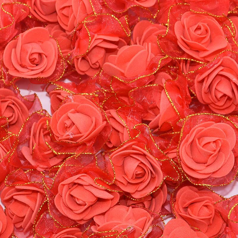 20 stk 4cm rosehoder kunstige skumblomster med glitter tyll til bryllup tutu dekorasjon utklippsbok diy blomsterkrans bukett: Rød