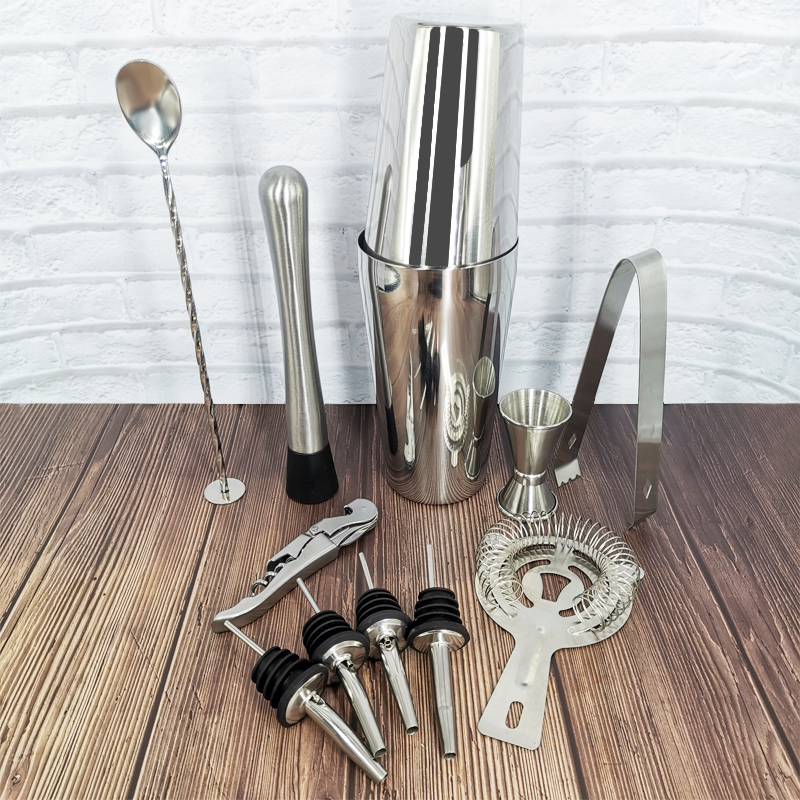 Premium Cocktail Shaker Bar Tools Set (11 piece) Stainless Steel Bartender Kit, with Many Bar Accessories Reusable Ice Cubes