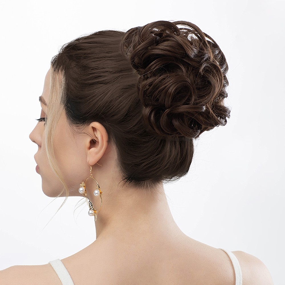 Extensiones de moño de pelo sintético para mujer, coleteros de pelo rizado desordenado, moño negro, Donut, piezas Updo para uso diario en fiestas: #8