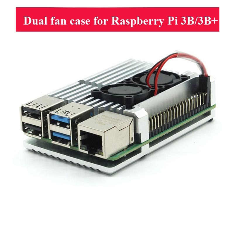 Dual fan Raspberry Pi 4 Model B / 3B + / 3B 4 color aluminum metal case with super two cooling fans + radiator suitable for RPI: Silver for 4B