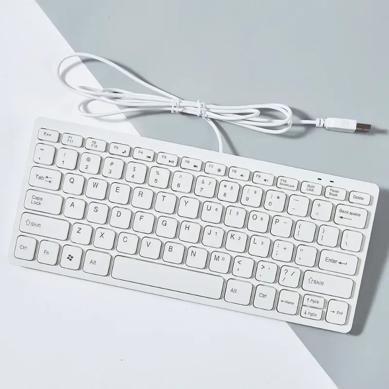 Computertoetsenbord Mini Dun 78-toetsen Toetsenbord USB Bedraad Draagbaar toetsenbord Mute voor desktopcomputer Laptop: WHITE