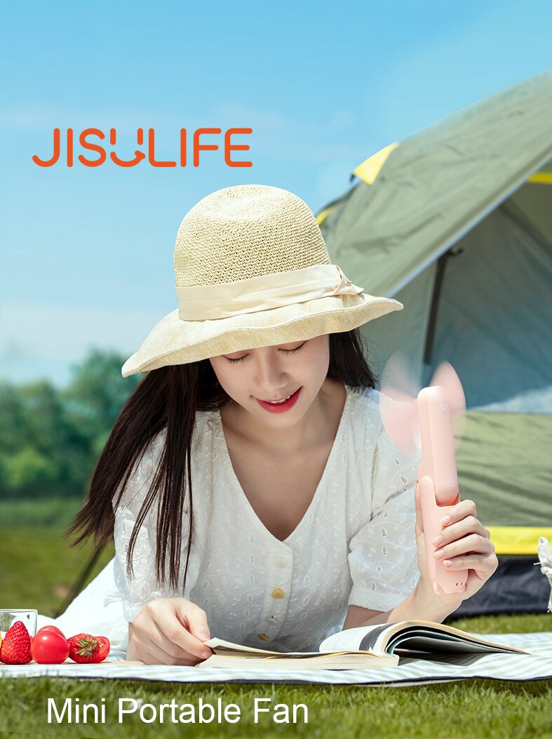 JISULIFE Portable Fold Fan PowerBank 4800mAh Charging Usb Fan Mini Fan Ventilador Air Condition with Ultra Bright Led Flashlight