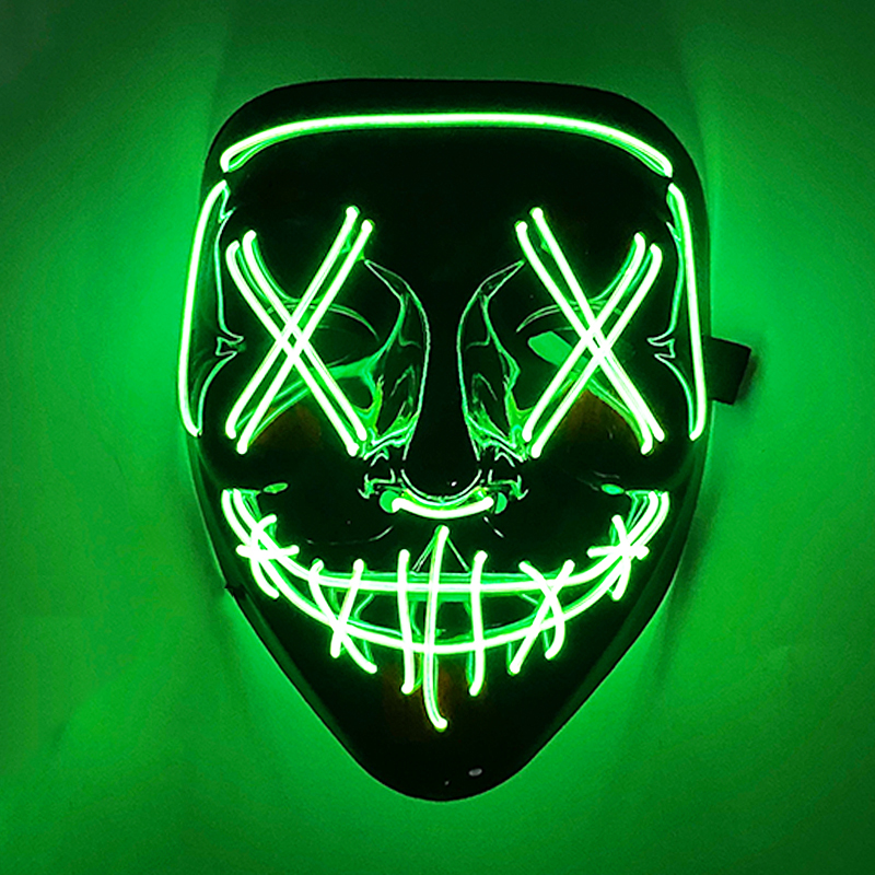 Masque facial effrayant et brillant pour Halloween, couleurs mélangées sans fil, masque de Purge LED lumineux, masque lumineux d'horreur, accessoires de Cosplay pour adultes, Costume: Argent