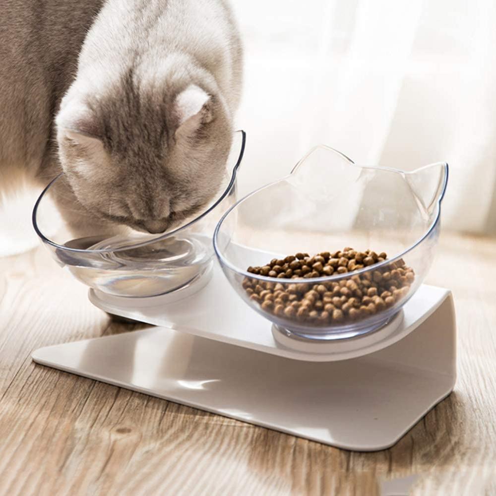 Orthopedic Anti Vomiting Cat Feeder 15 ° Inclined Dog Bowl Transparent AS Material Non Slip Protection Cervical Pet Great