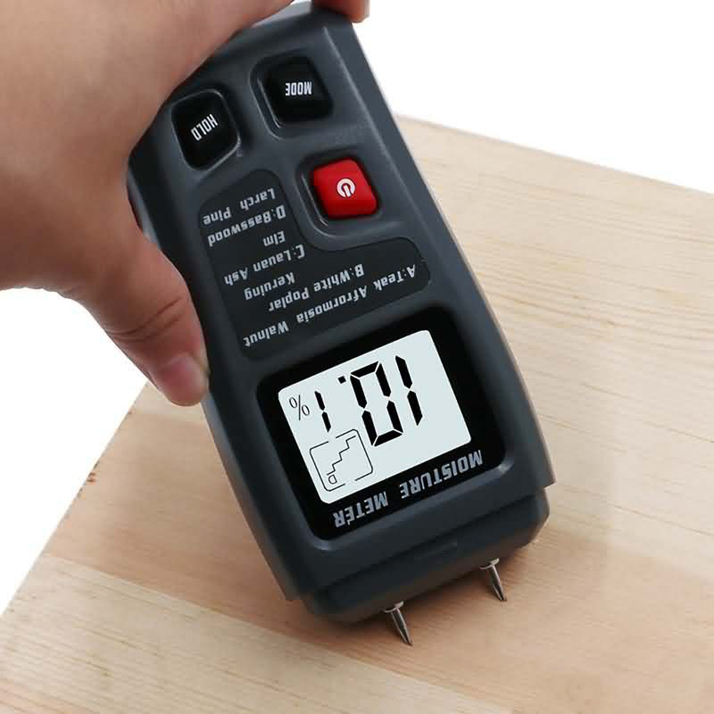 To pinner digital trefuktighetsmåler 0-99.9%  trefuktighetstester tømmerfuktdetektor med stort lcd-display uten batteri