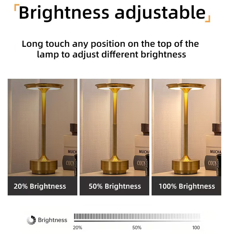 USB oplaadbare tafellamp, aluminium restaurantbar tafellamp, dimmende sfeer aanraakschakelaar, decoratieve draagbare tafellamp