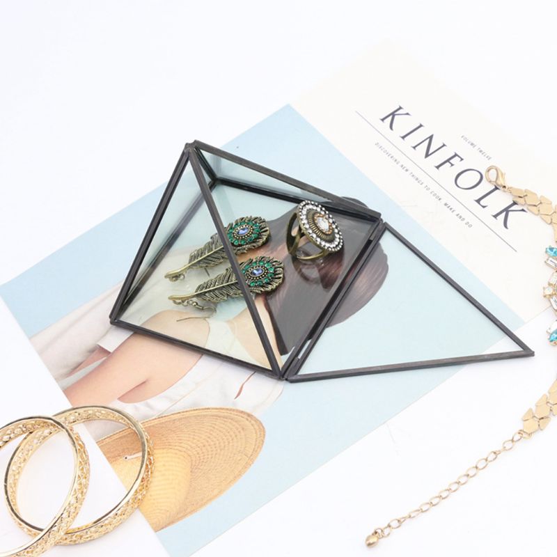 Verre Terrarium pyramide boîte de rangement clair à facettes Succulent Air plante planteur boîte bijoux présentoir