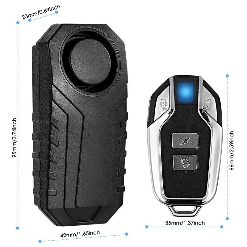 113Db Super Loud Wireless Motorcycle Bicycle Alarm Security Anti-Theft Alarm with Remote Control Waterproof Black