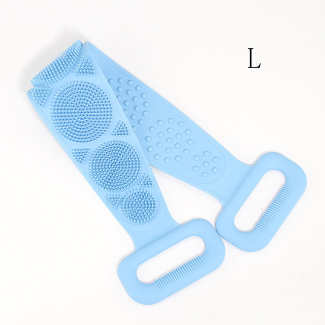 Silicone Gel Scrub Bath Brush Strip Massage Back Rubs Bathing Tape Long Back Rubbing Sided Silicone Scrub Body Skin Bathroom: blue-L
