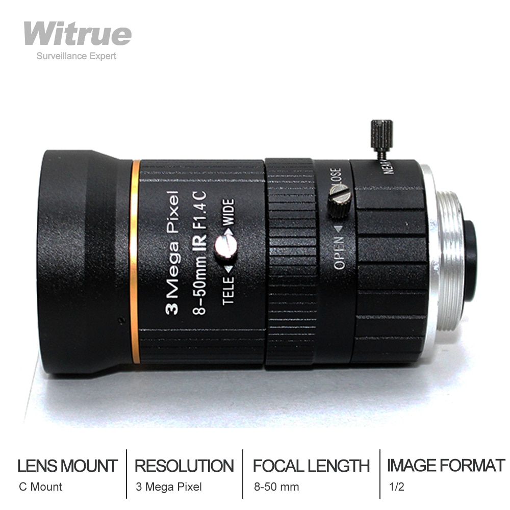 Hd 3.0 Megapixel 8-50Mm Lens C Mount F1.4 Handmatige Iris Zoom Focus Lens Voor Cctv Camera Lndustrial microscoop Camera