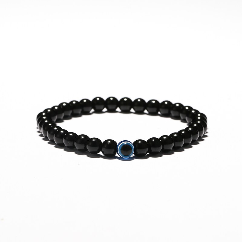 3 taille turc mauvais yeux Bracelet noir pierre naturelle perles obsidienne hommes Braslet pour homme Yoga main bijoux accessoires: 6mm Beads