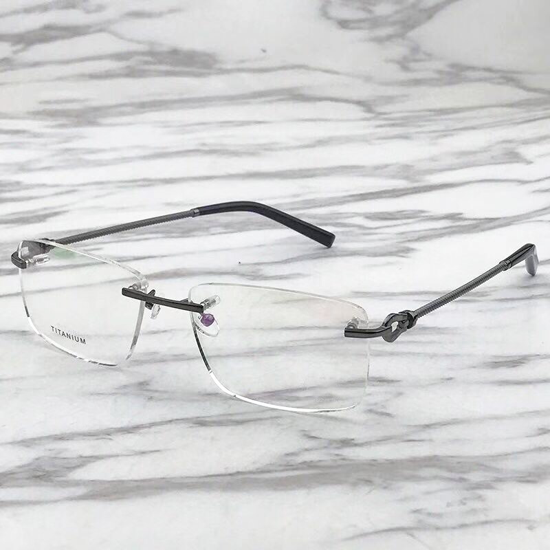 Titanium Brilmontuur Mannen Brillen Frames Mannen Mode Randloze Gouden Bril Top Optische Brillen Recept: Grijs