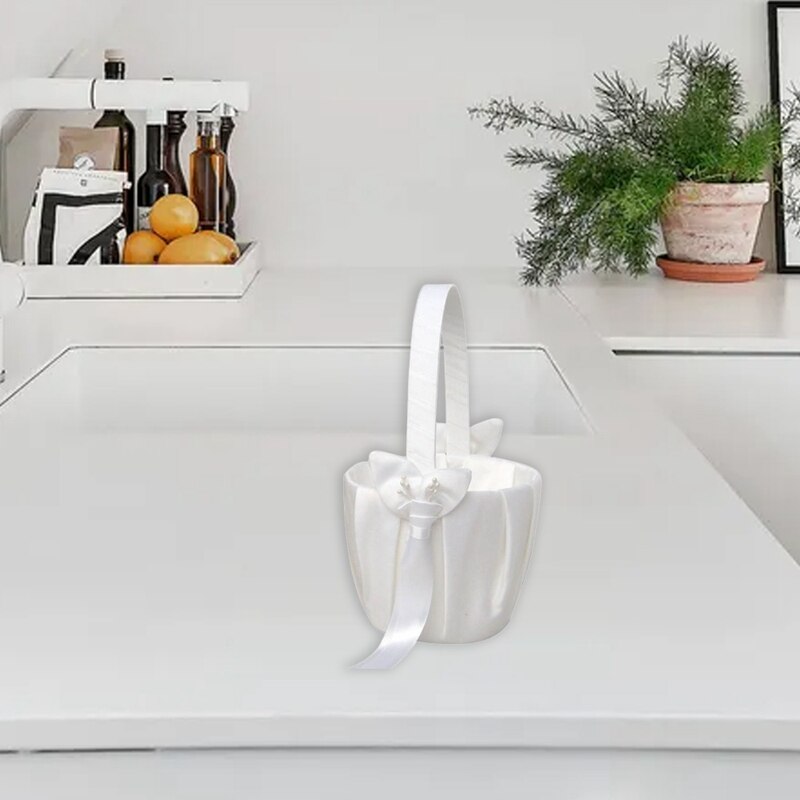 2Pcs Calla Lily Wedding Flower Girl Basket with Ribbon Flower Basket Storage Basket Wedding Party Decoration