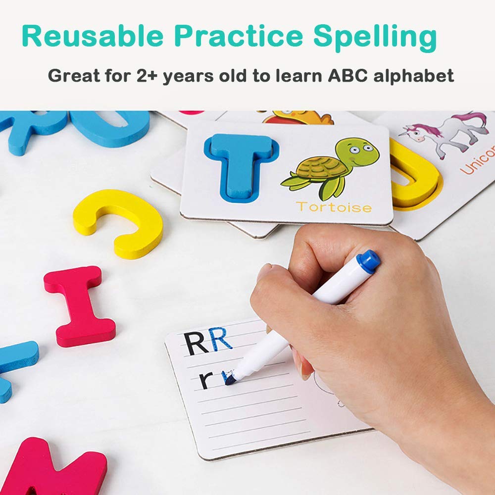 Wooden ABC Letters Matching Flash Cards Puzzle Learning Toy - Ideal for Reading and Writing Toys for Kindergarten Toddlers
