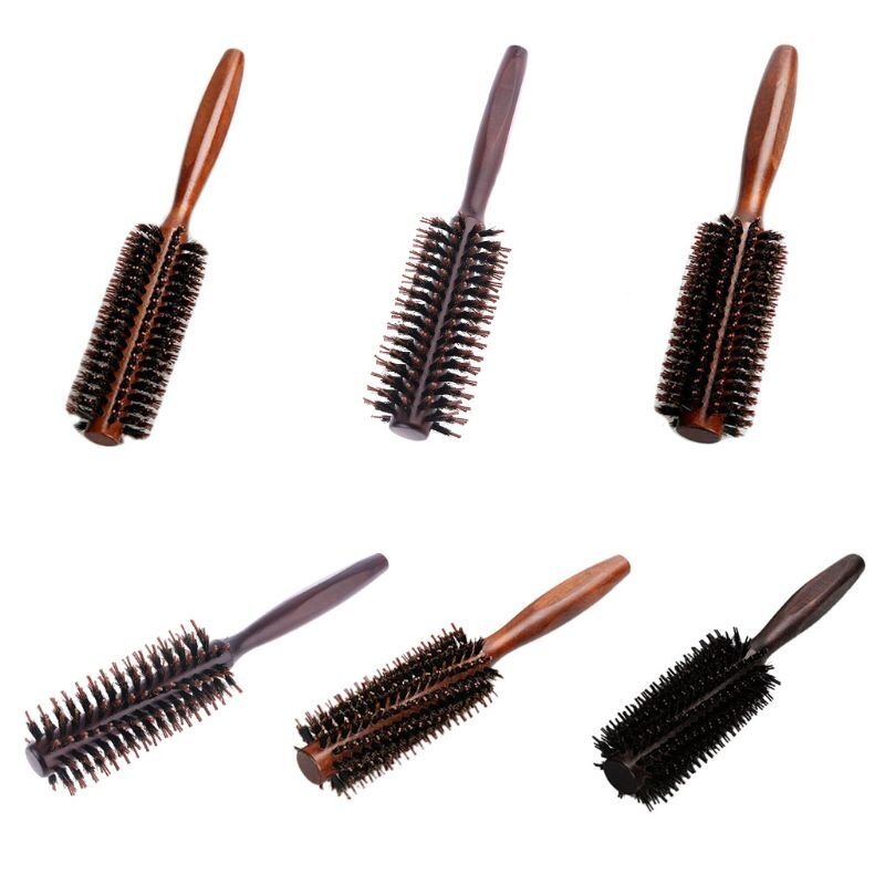 Peine sarga recta, cepillo rodante cerdas jabalí Natural, barril redondo, herramienta peinado peluquería DIY, 6 tipos