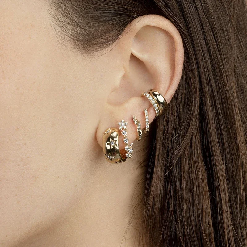 TIANDE-pendientes de aro grandes de Color dorado para mujer, aretes con Piercing circular y estrella de circón fino, accesorios de joyería para