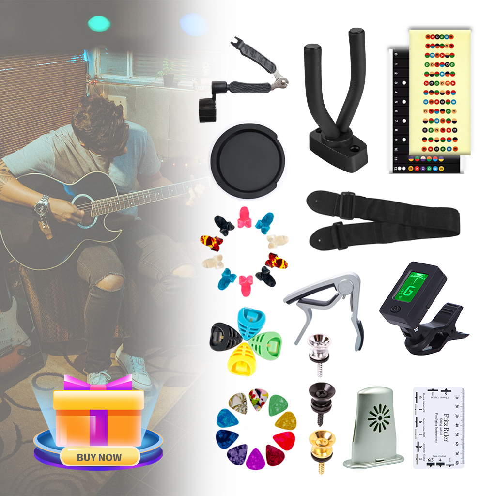 Guitarophæng, tunerrem, pin, capo, luftfugter, klistermærke, plektre, etui, cover, guitar, begyndertilbehør, elektrisk guitar, dele