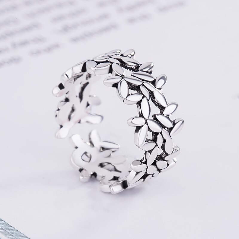 Punk Vintage Style 925 Sterling Silver Big Leaf Finger Rings For Women Antique Ring Christmas Jewelry