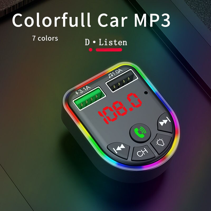 Reproductor modulador de MP3 con Bluetooth 5,0 para coche, receptor de Audio inalámbrico con manos libres, cargador rápido USB Dual 3.1A, Kit de coche transmisor FM