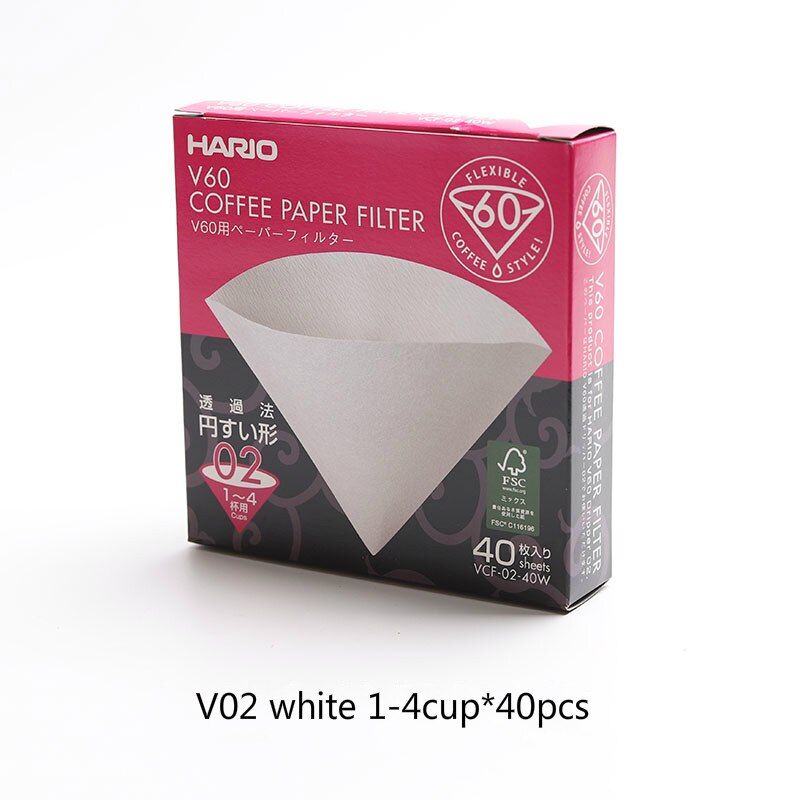 HARIO Japanese coffee filter paper cone V60 hand-made coffee drip coffee filter paper VCF-01/02 coffee filter: white 1-4cup-40pcs