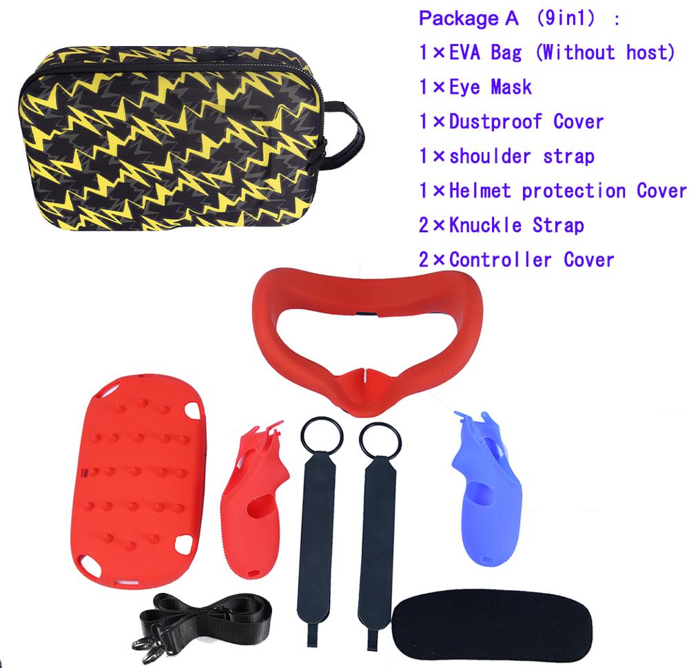 9in1 Harde Eva Reizen Draagtas Tas + Oogmasker + Knuckle Band + Stofdicht Cover + Controller Cover Skin voor Oculus Quest Accessoires: PackageC Yellow(9in1