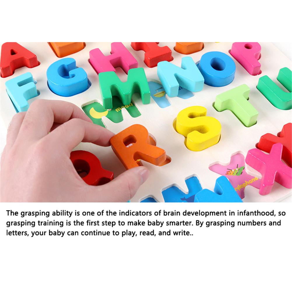 Baby Wooden Toys Wooden Puzzles Alphabet Number Pu... – Grandado