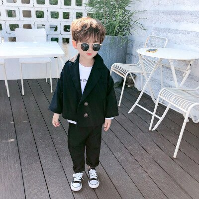 3-8-Jaar-Oude Jongen Baby Lente Casual Pak Pak Koreaanse Lange Mouwen Twee stuk Kind Baby-En Najaar Pak: Black / 6T