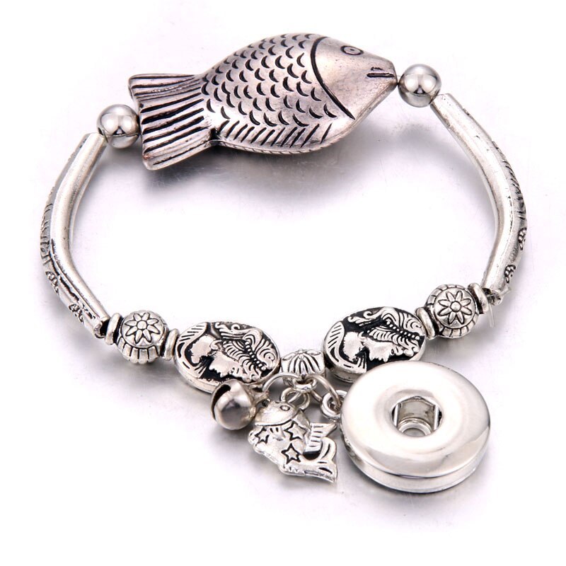 Nuovo Scatto Gioielli forma di Pesce di pesce Che Borda Ciondolo braccialetto di Perline Fit 20 MILLIMETRI 18 MILLIMETRI Snap Bottoni Gioielli Scatta In Metallo braccialetto: 4