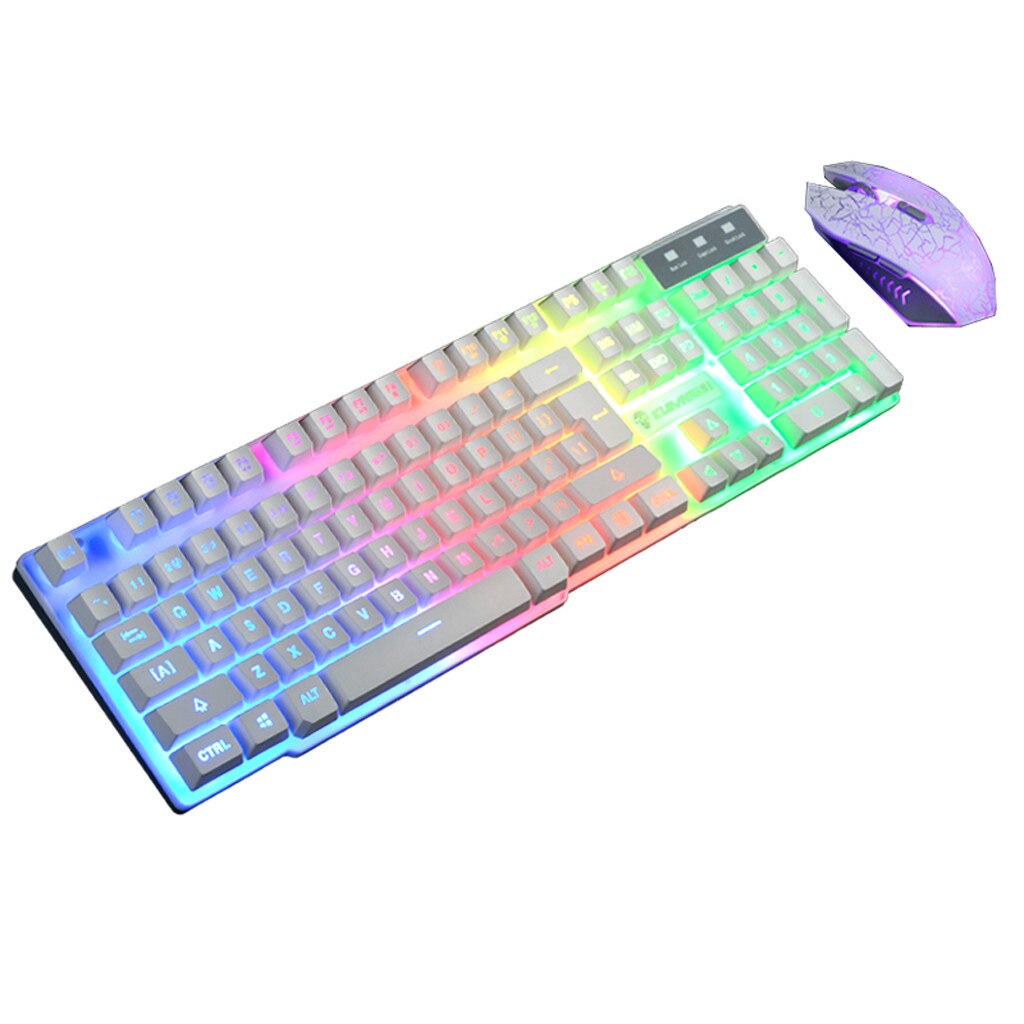 T6 Rainbow LED Backlit Mouse Keyboard Combos USB Ergonomic Gaming Keyboard and Mouse Set for PC Laptop Black White Combos L0306